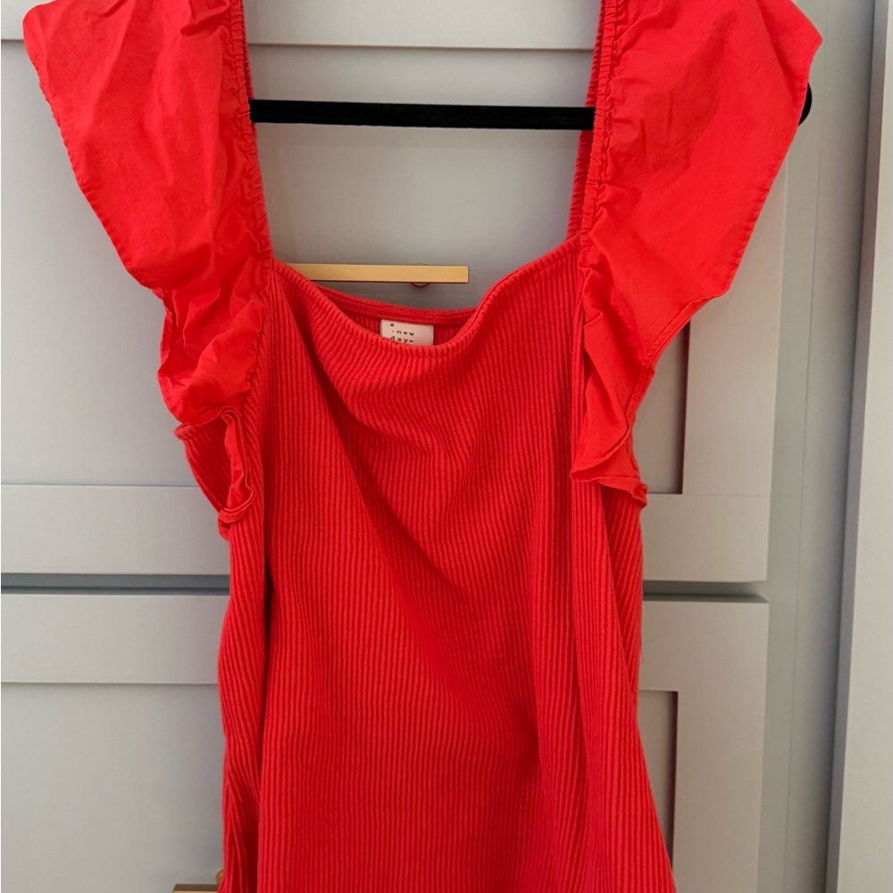 Women's Red Ruffle Sleeve Top - Picture 5 of 5